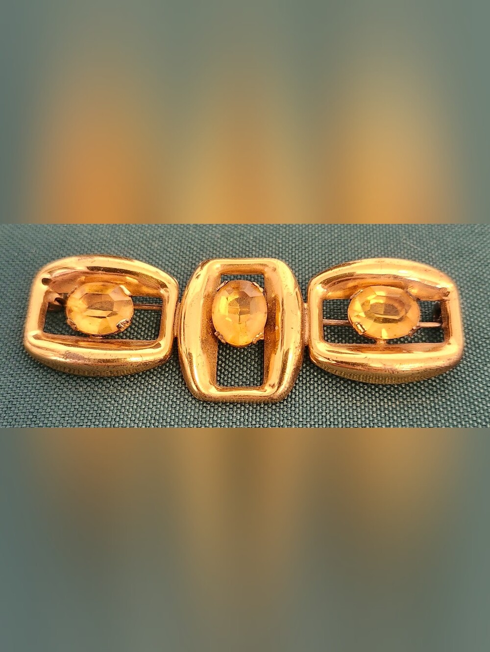 Vintage Coro Sterling 1940s Gold Vermeil & Citrine Crystal Rhinestone Brooch